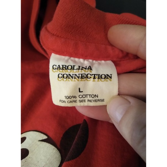 Vtg. T Shirt Disney Mickey Mouse Carolina Connection Rolled Sleeves SZ L Red USA - Picture 7 of 12